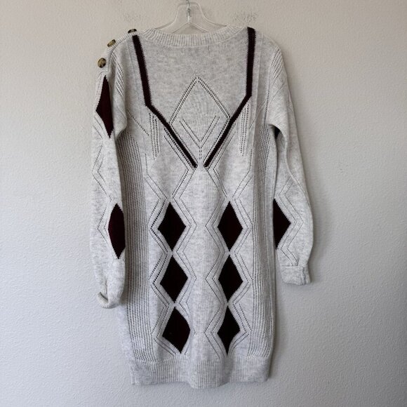 Next Sweater Dress Cream Maroon Argyle NWT Size Medium Acrylic Wool Nylon - Picture 7 of 8